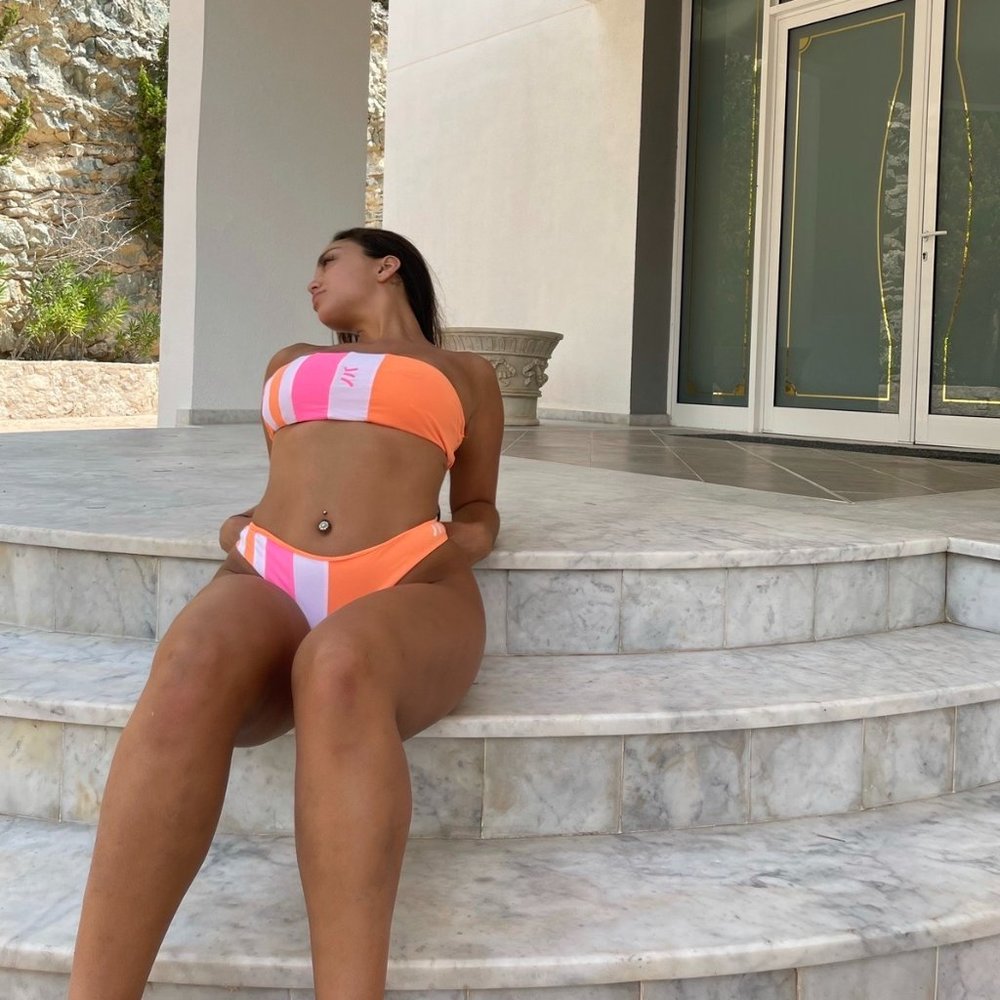 strapless 3 tone bikini